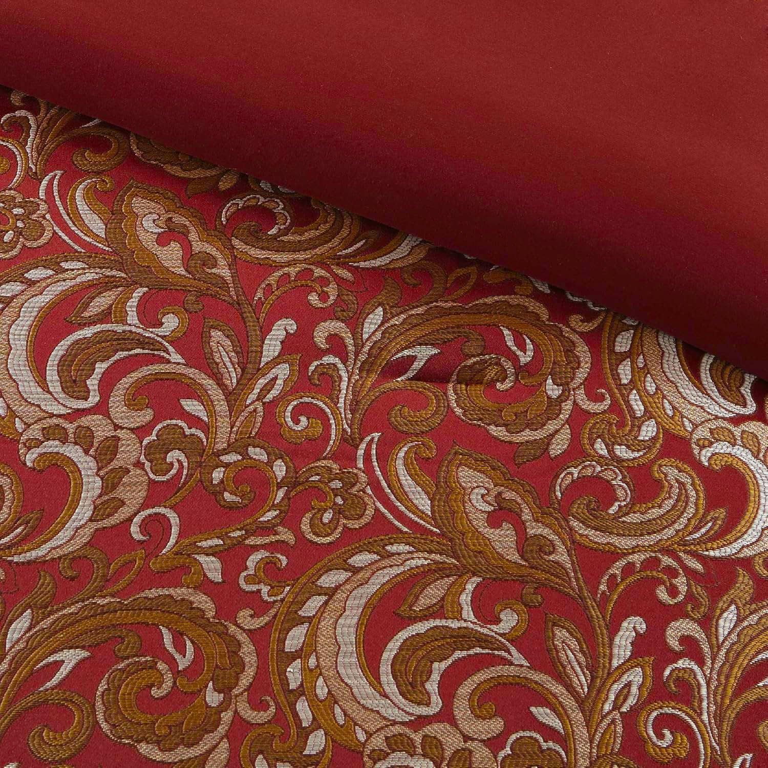 Madison Park Essentials Brystol 24 Piece Comforter Set King Red Faux Silk Jacquard Paisley All Season Bedding
