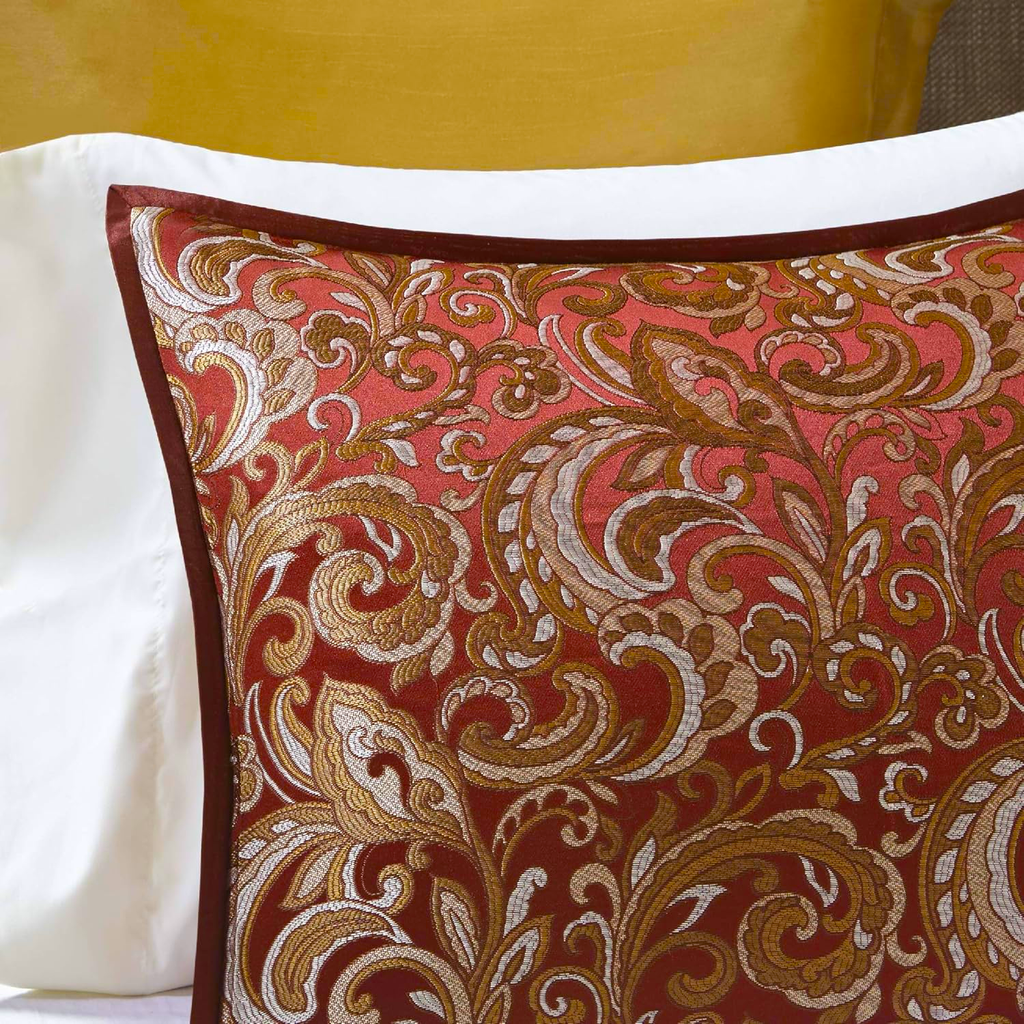 Madison Park Essentials Brystol 24 Piece Comforter Set King Red Faux Silk Jacquard Paisley All Season Bedding