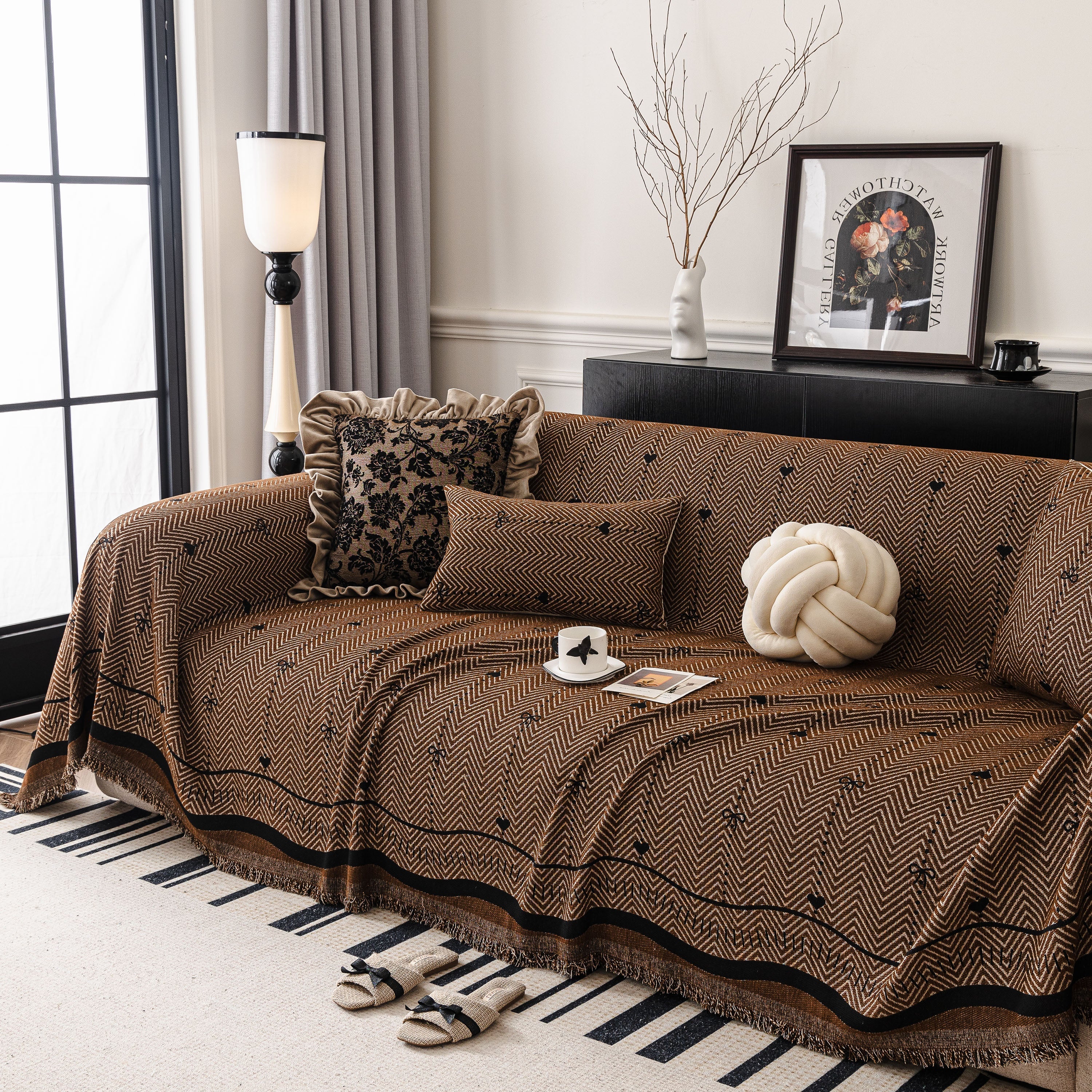 Chenille Couch Throw Cover Decorative Herringbone Sofa Blanket Protector for Couch