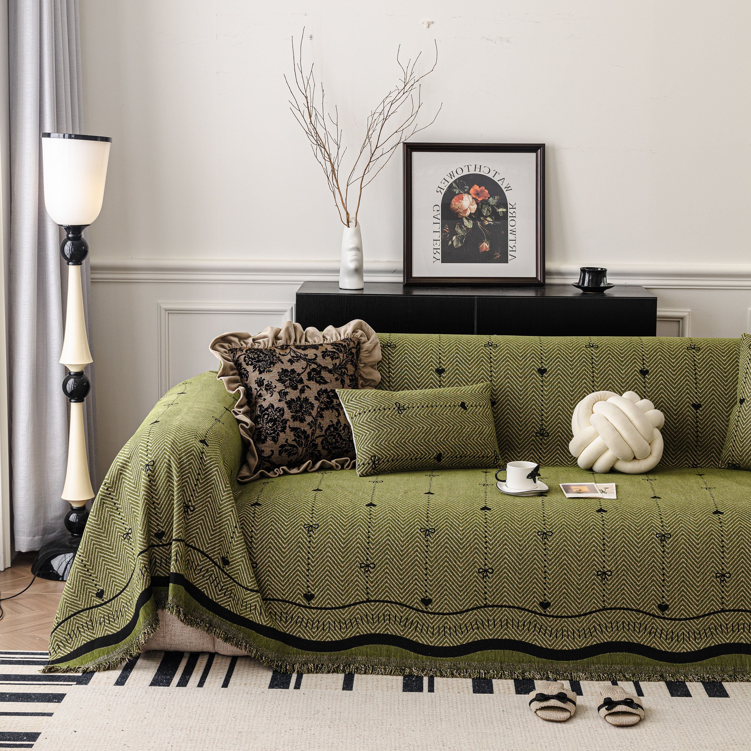 Chenille Couch Throw Cover Decorative Herringbone Sofa Blanket Protector for Couch