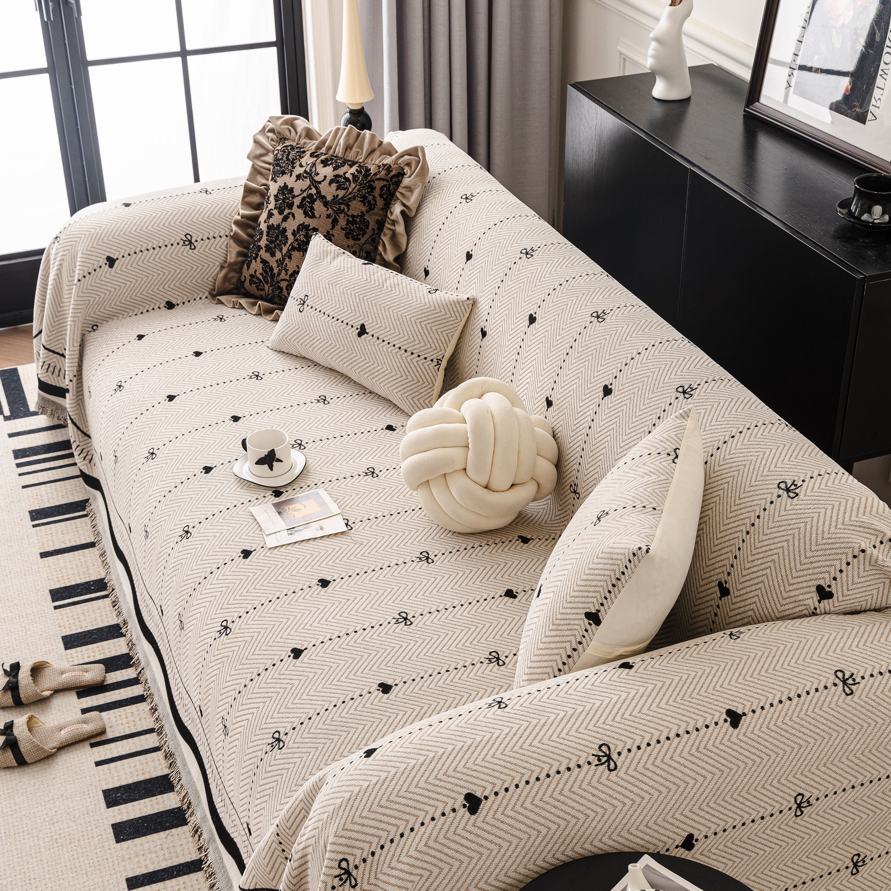 Chenille Couch Throw Cover Decorative Herringbone Sofa Blanket Protector for Couch