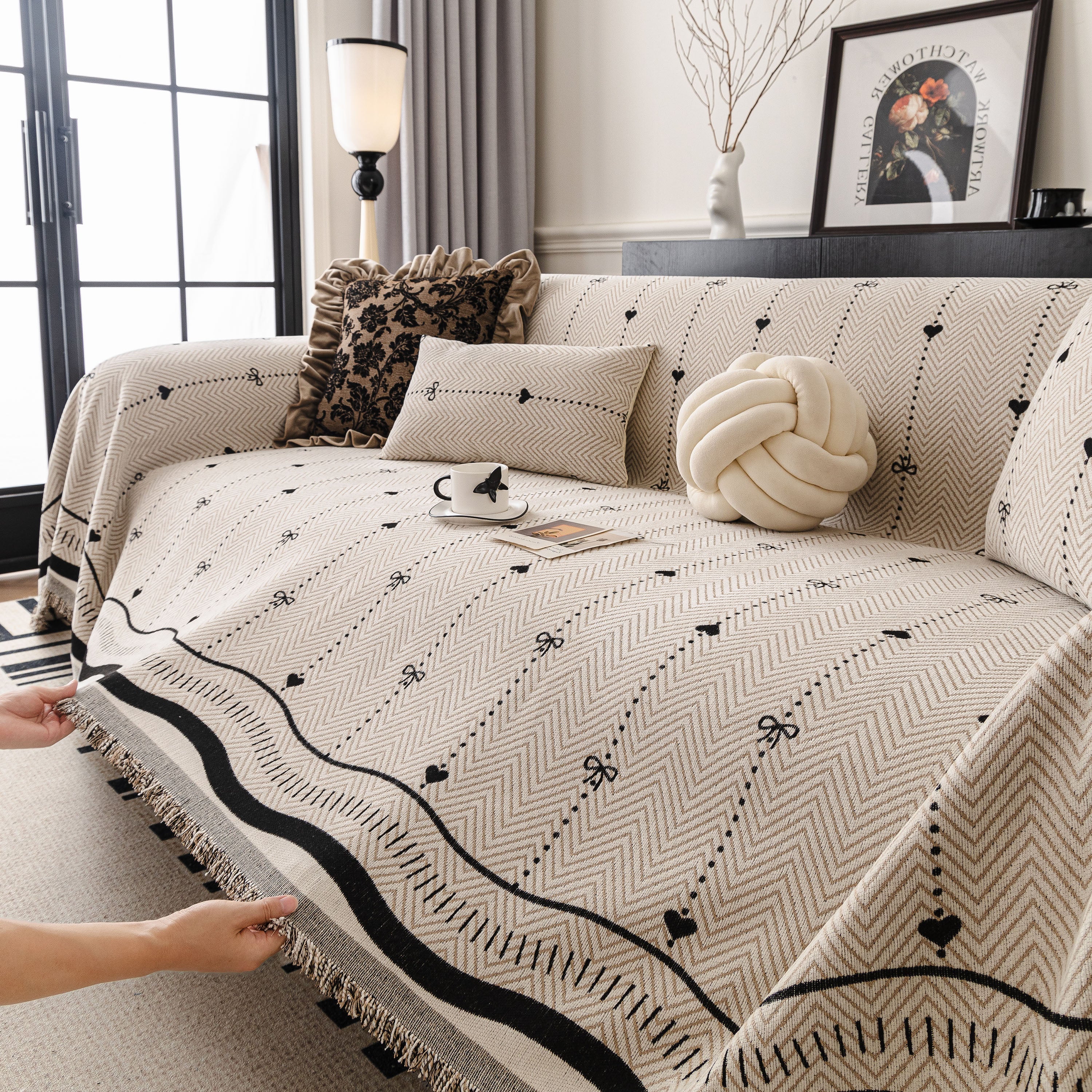 Chenille Couch Throw Cover Decorative Herringbone Sofa Blanket Protector for Couch