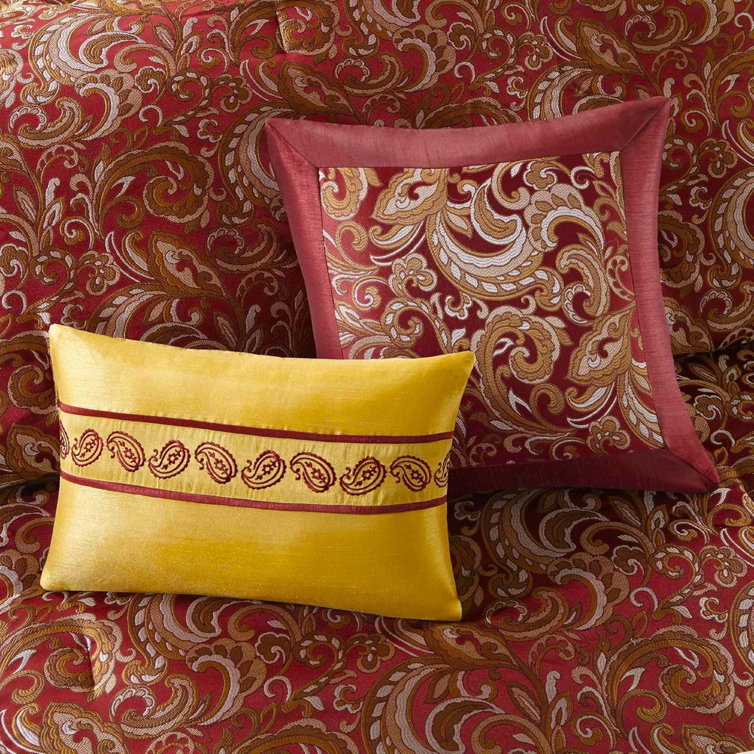 Madison Park Essentials Brystol 24 Piece Comforter Set King Red Faux Silk Jacquard Paisley All Season Bedding