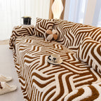 Plush Sherpa Sofa Throw Cover for Sectional, Jacquard Wave Throw Furniture Protector