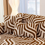 Plush Sherpa Sofa Throw Cover for Sectional, Jacquard Wave Throw Furniture Protector