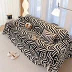 Plush Sherpa Sofa Throw Cover for Sectional, Jacquard Wave Throw Furniture Protector