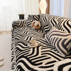 Plush Sherpa Sofa Throw Cover for Sectional, Jacquard Wave Throw Furniture Protector