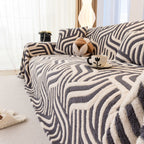Plush Sherpa Sofa Throw Cover for Sectional, Jacquard Wave Throw Furniture Protector