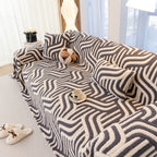 Plush Sherpa Sofa Throw Cover for Sectional, Jacquard Wave Throw Furniture Protector