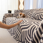 Plush Sherpa Sofa Throw Cover for Sectional, Jacquard Wave Throw Furniture Protector