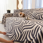 Plush Sherpa Sofa Throw Cover for Sectional, Jacquard Wave Throw Furniture Protector