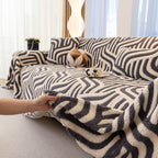Plush Sherpa Sofa Throw Cover for Sectional, Jacquard Wave Throw Furniture Protector
