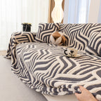 Plush Sherpa Sofa Throw Cover for Sectional, Jacquard Wave Throw Furniture Protector