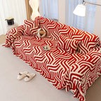 Plush Sherpa Sofa Throw Cover for Sectional, Jacquard Wave Throw Furniture Protector