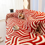 Plush Sherpa Sofa Throw Cover for Sectional, Jacquard Wave Throw Furniture Protector