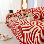 Plush Sherpa Sofa Throw Cover for Sectional, Jacquard Wave Throw Furniture Protector