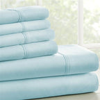 Queen Size Aqua 6 Piece Wrinkle Resistant Microfiber Polyester Sheet Set - GreatSpace Discounts