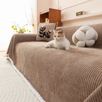 Textured Striped Cozy Couch Cover Throw Blanket with Pom Pom Trim for Sectional Sofa