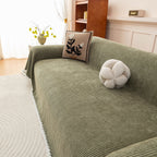 Textured Striped Cozy Couch Cover Throw Blanket with Pom Pom Trim for Sectional Sofa