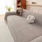 Textured Striped Cozy Couch Cover Throw Blanket with Pom Pom Trim for Sectional Sofa