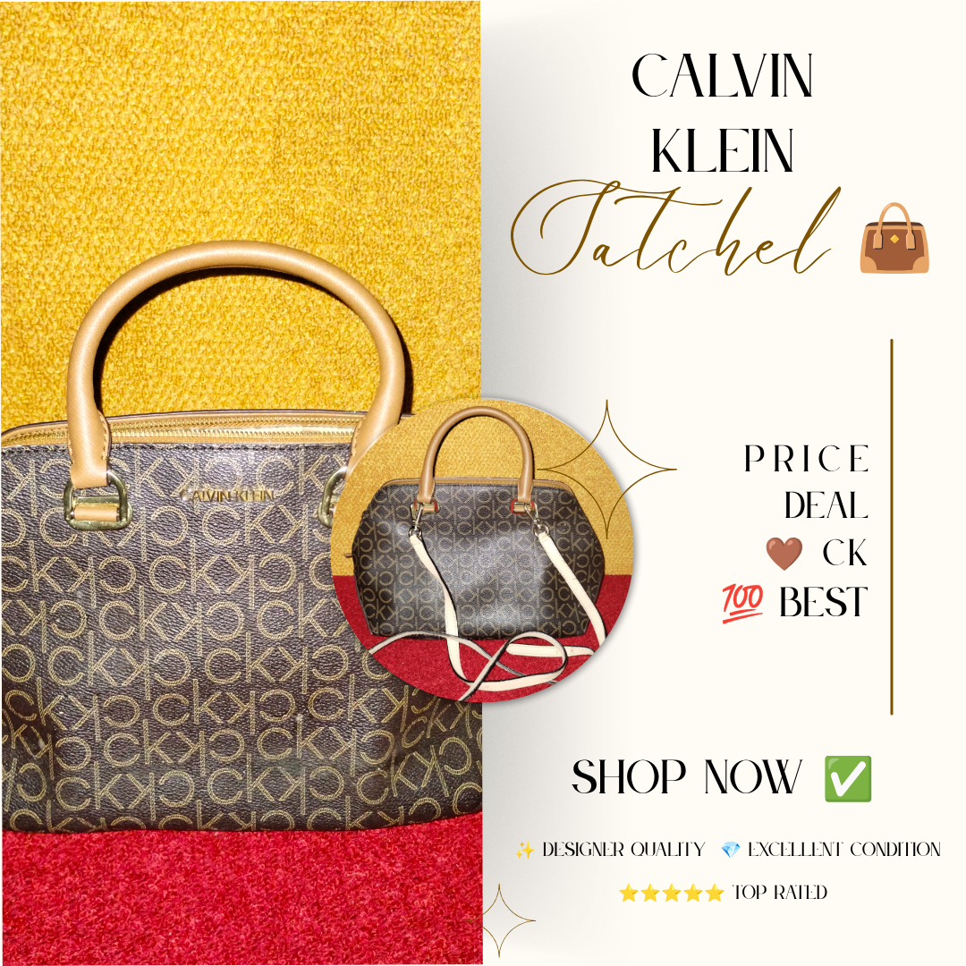 Calvin Klein Purse Monogram Canvas with Tan Leather Handles