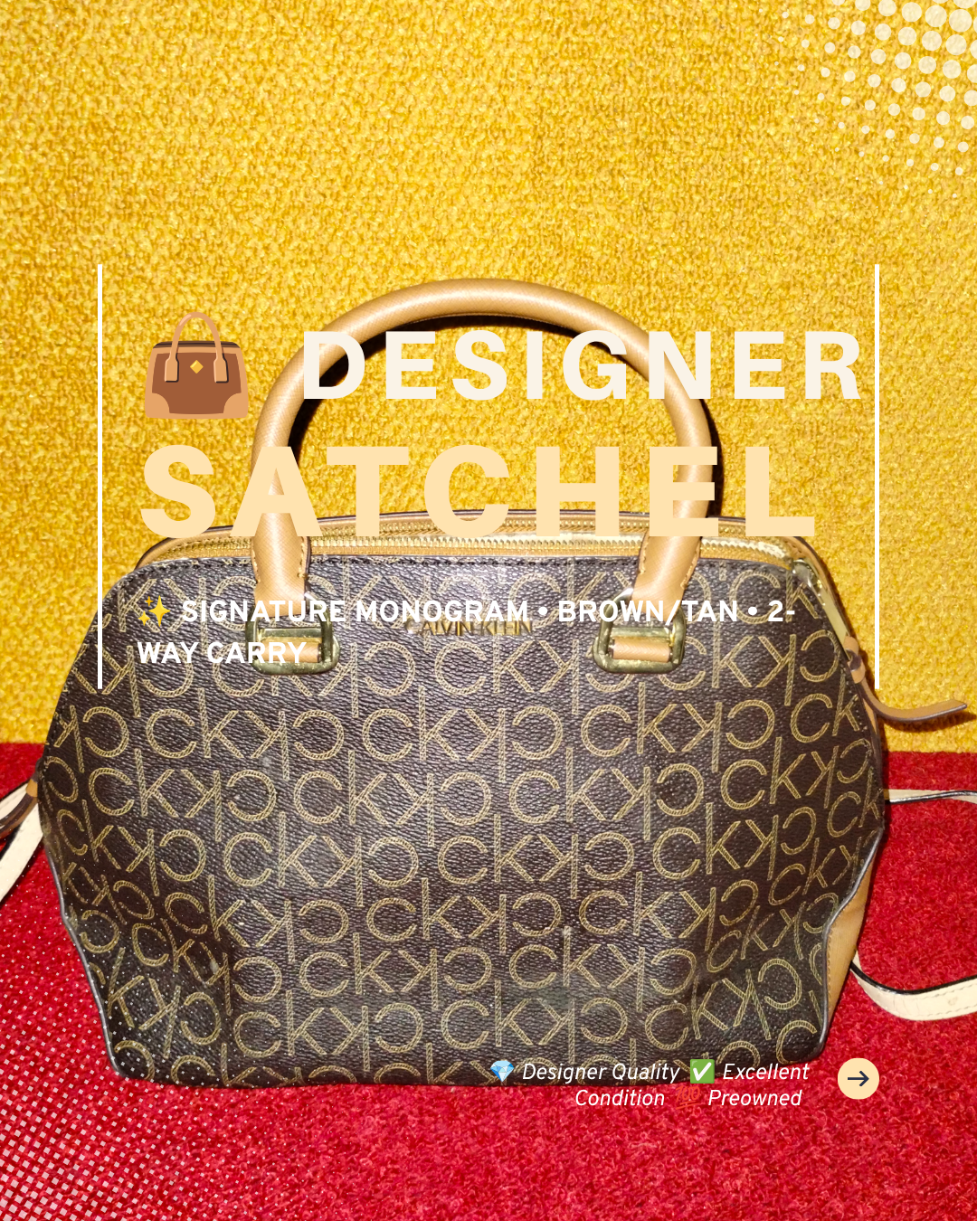 Calvin Klein Purse Monogram Canvas with Tan Leather Handles