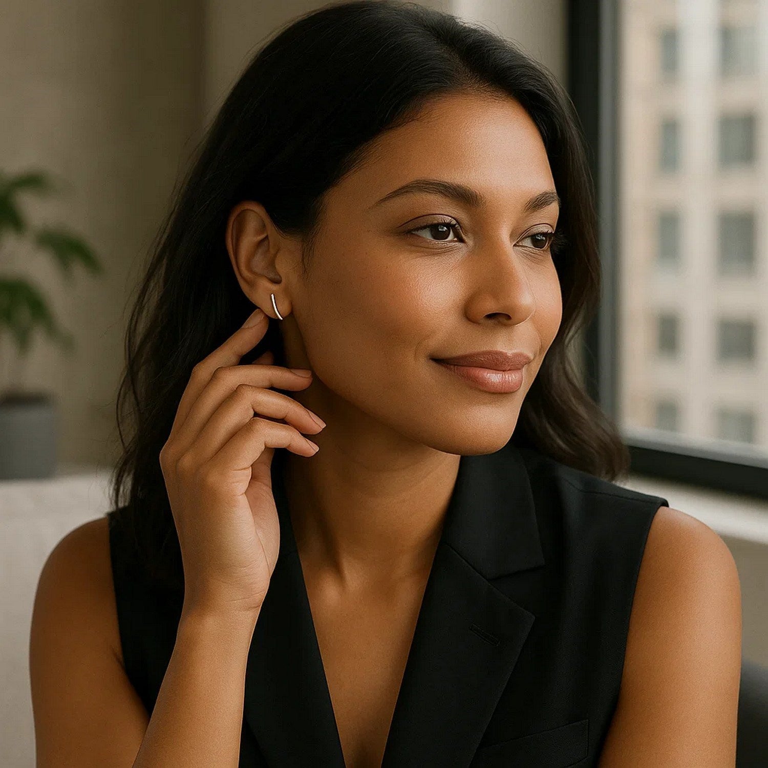 14k White Gold Curve Climber Post Earrings - GreatSpace Discounts