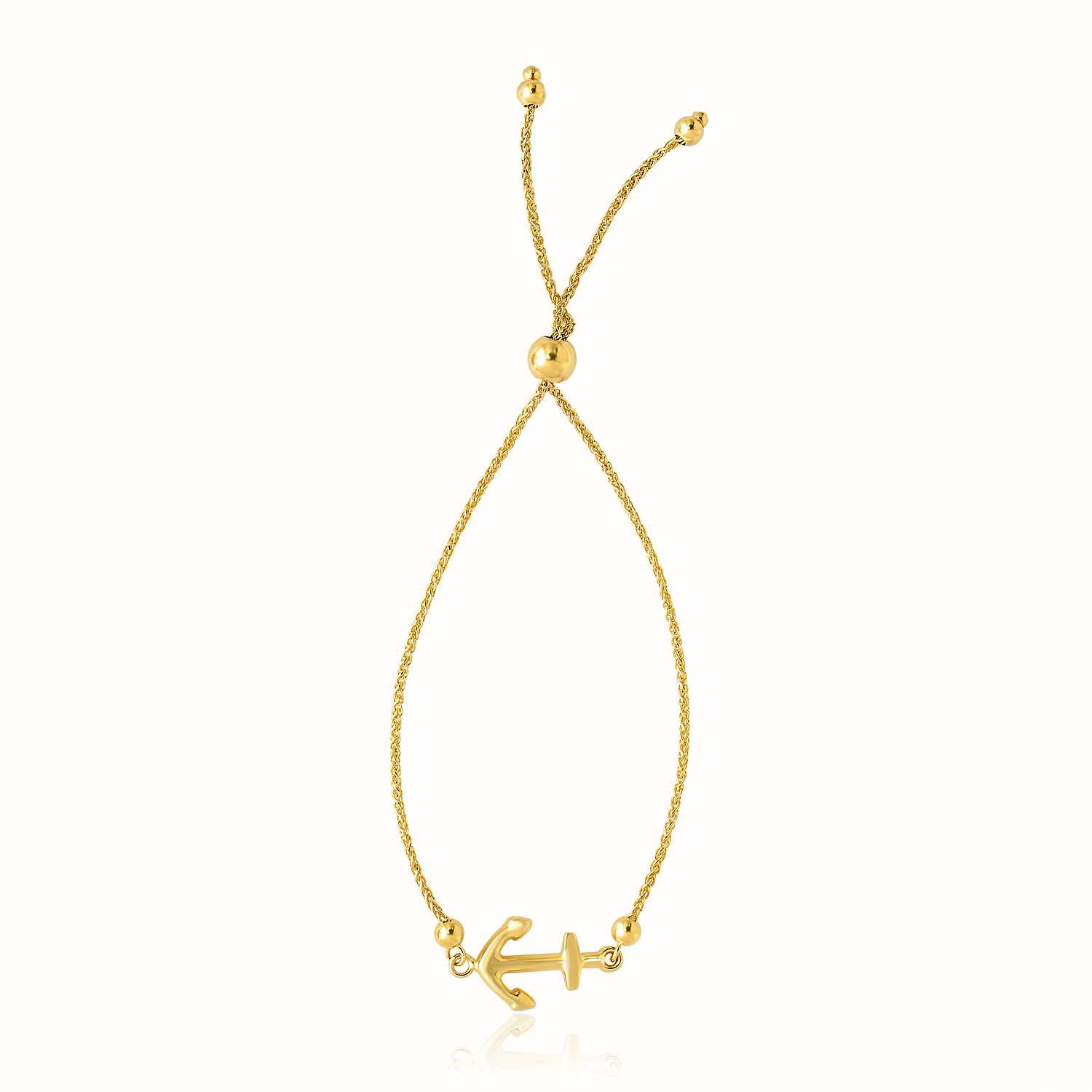 14k Yellow Gold Anchor Design Adjustable Lariat Bracelet - GreatSpace Discounts