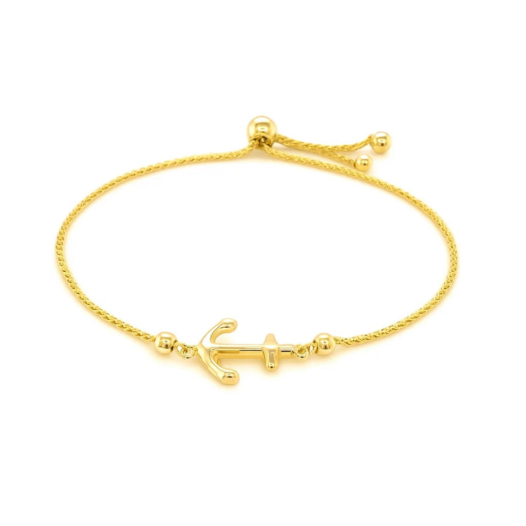 14k Yellow Gold Anchor Design Adjustable Lariat Bracelet - GreatSpace Discounts