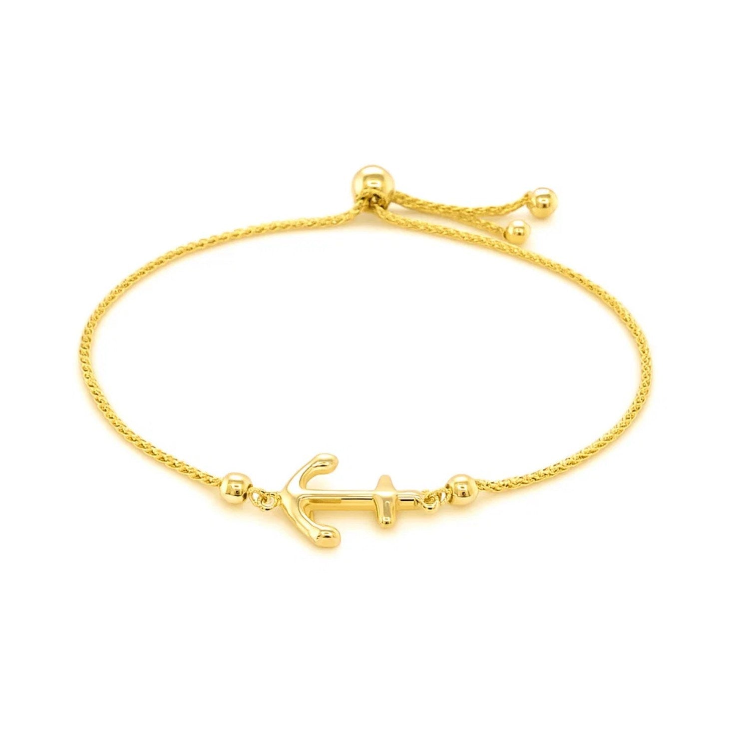 14k Yellow Gold Anchor Design Adjustable Lariat Bracelet - GreatSpace Discounts