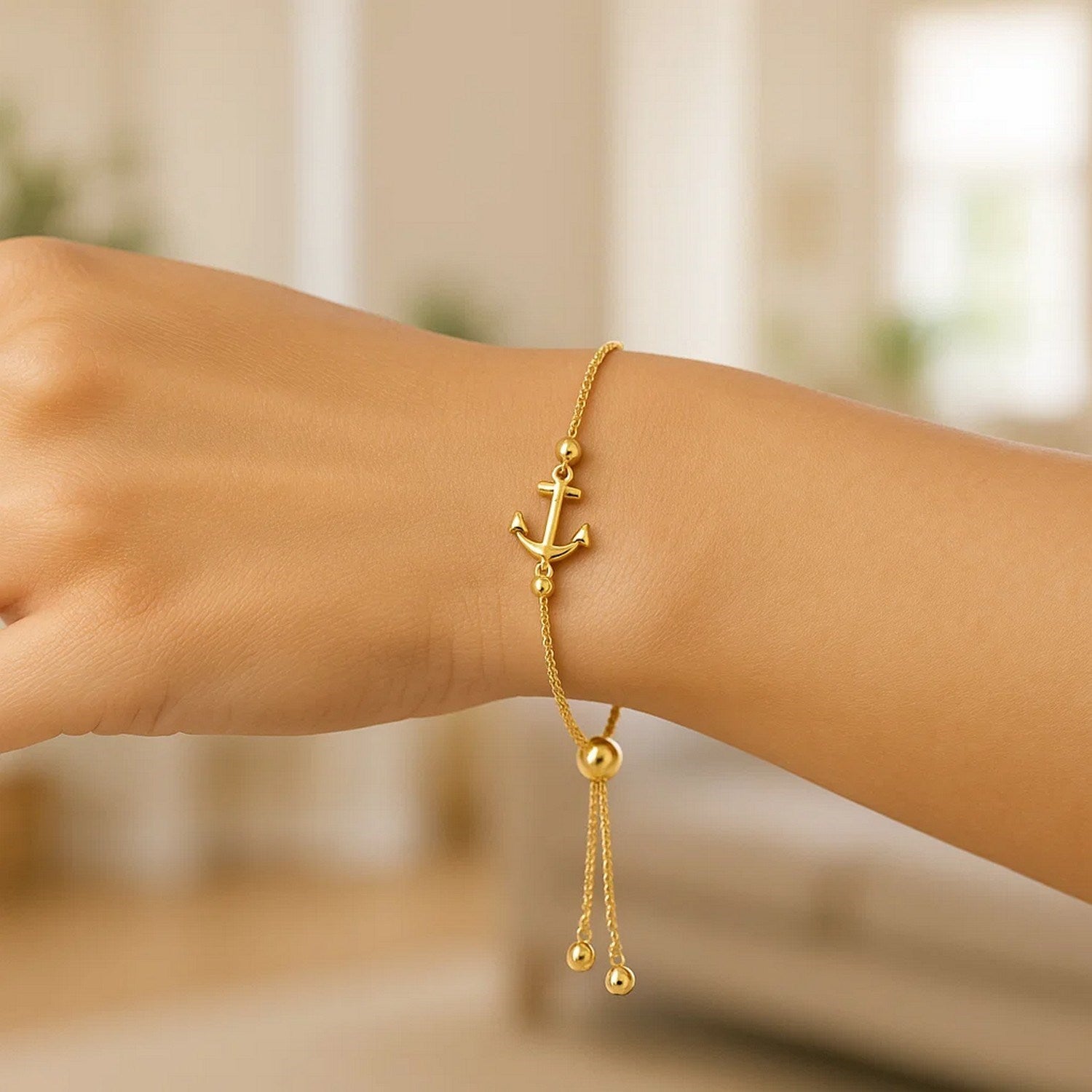 14k Yellow Gold Anchor Design Adjustable Lariat Bracelet - GreatSpace Discounts