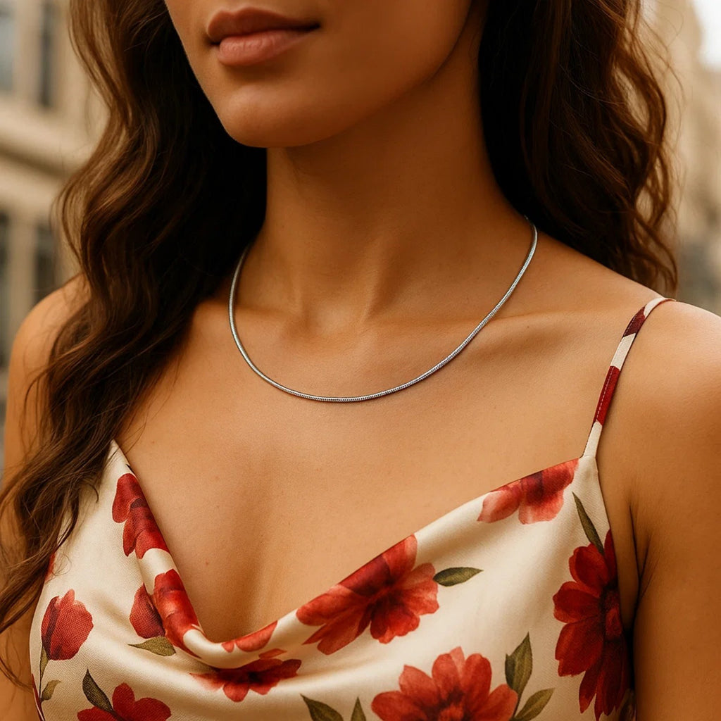 Sterling Silver Round Omega Style Chain Necklace with Rhodium Plating (1.55mm) - GreatSpace Discounts