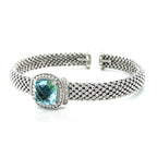 Popcorn Texture Cuff Bangle with Blue Topaz and Diamonds in Sterling Silver - GreatSpace Discounts