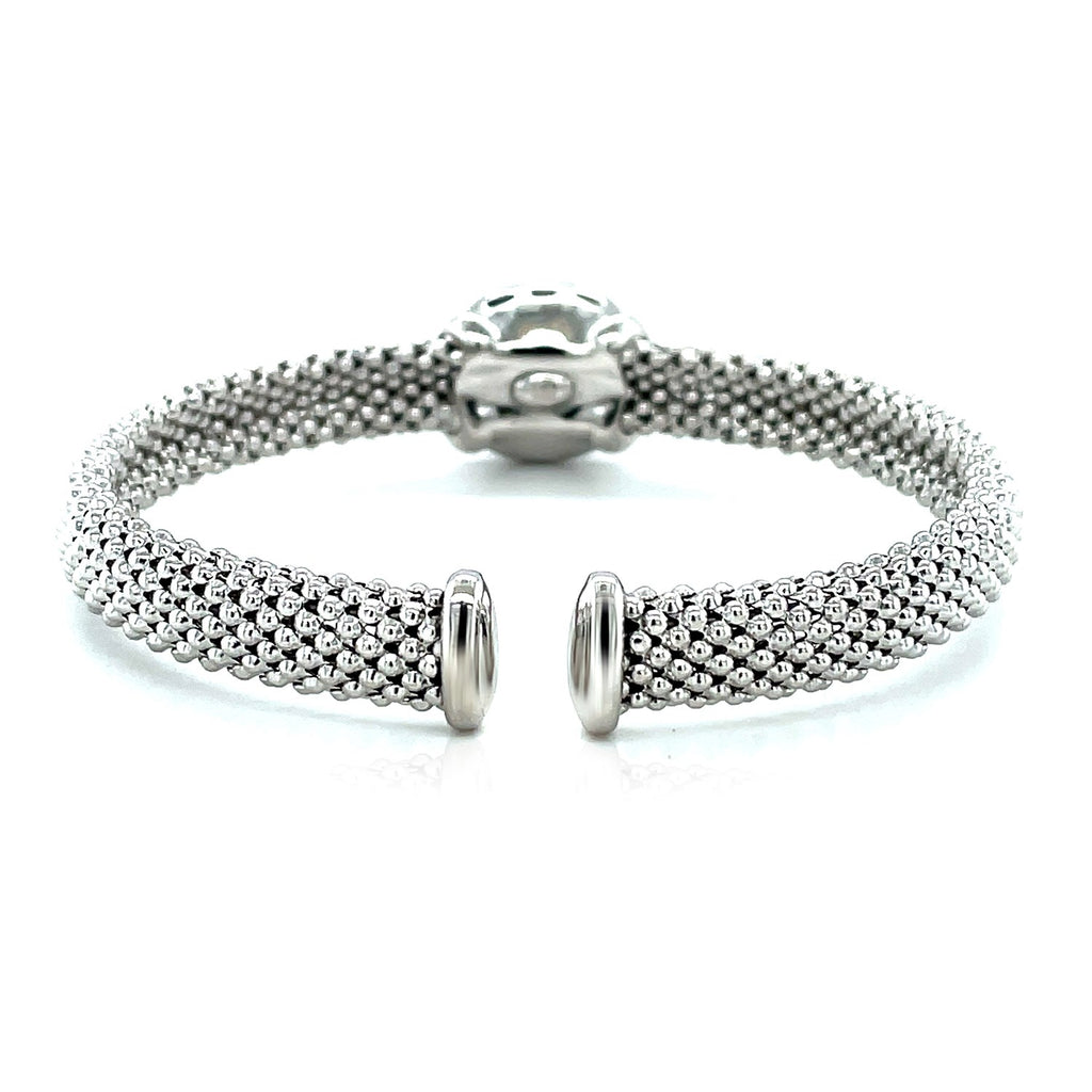 Popcorn Texture Cuff Bangle with Blue Topaz and Diamonds in Sterling Silver - GreatSpace Discounts