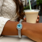 Popcorn Texture Cuff Bangle with Blue Topaz and Diamonds in Sterling Silver - GreatSpace Discounts