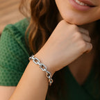 Sterling Silver Rhodium Plated Oval Link Bracelet - GreatSpace Discounts