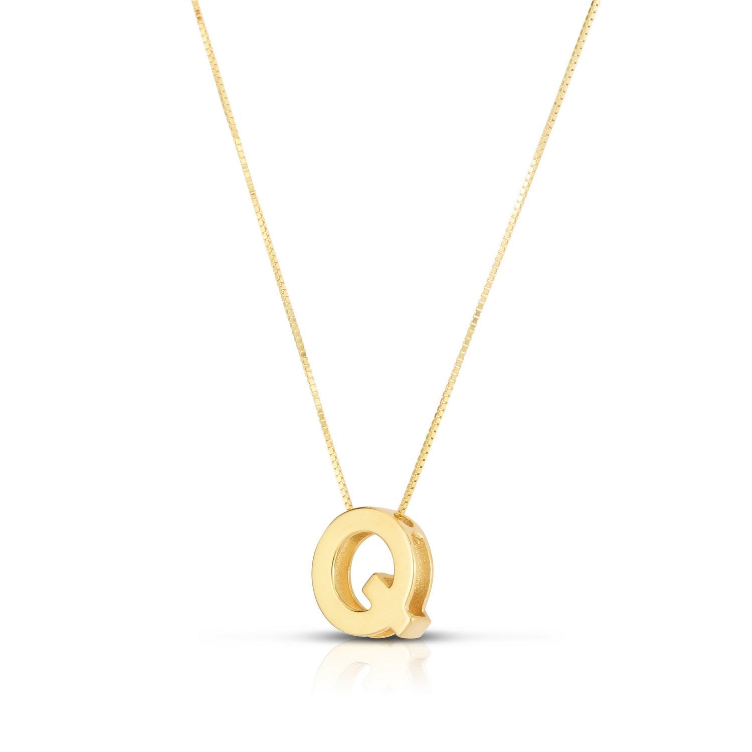 14K Yellow Gold Yours Truly Block Letter Initial Q Necklace - GreatSpace Discounts