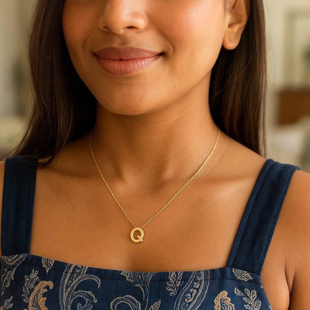 14K Yellow Gold Yours Truly Block Letter Initial Q Necklace - GreatSpace Discounts