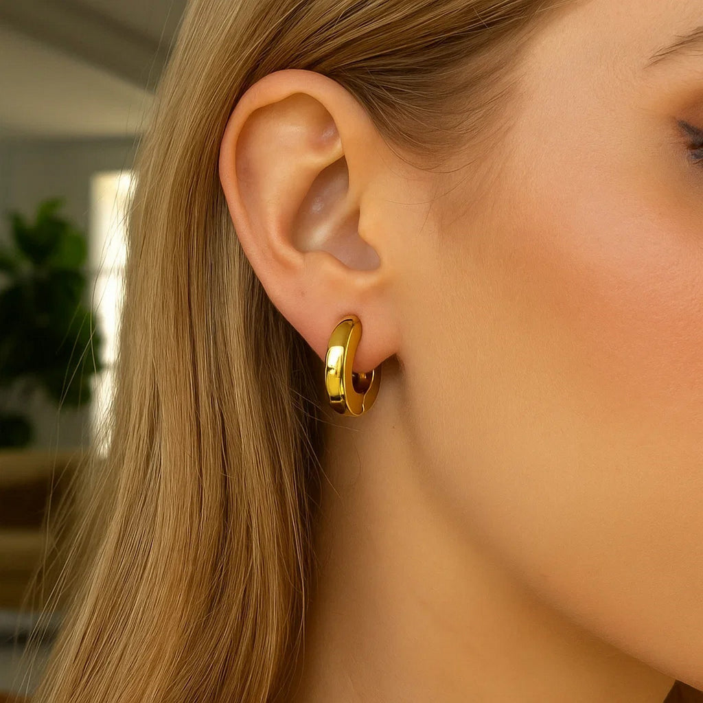 14K Yellow Gold Thick Post Hoop Earrings - GreatSpace Discounts