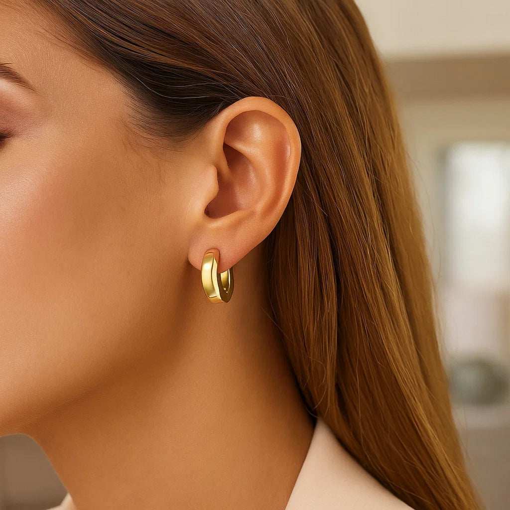 14K Yellow Gold Thick Post Hoop Earrings - GreatSpace Discounts