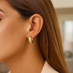 14K Yellow Gold Thick Post Hoop Earrings - GreatSpace Discounts