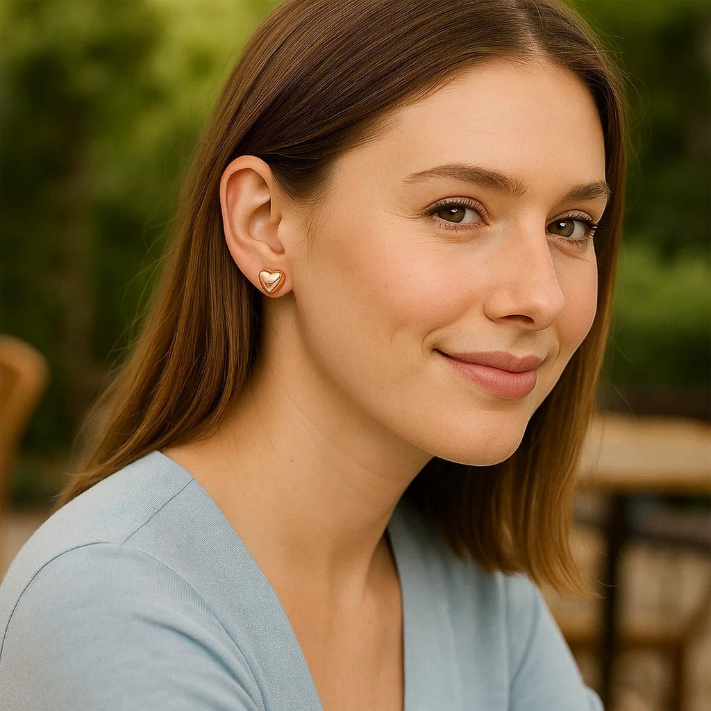 14k Rose Gold Puffed Heart Shape Shiny Earrings