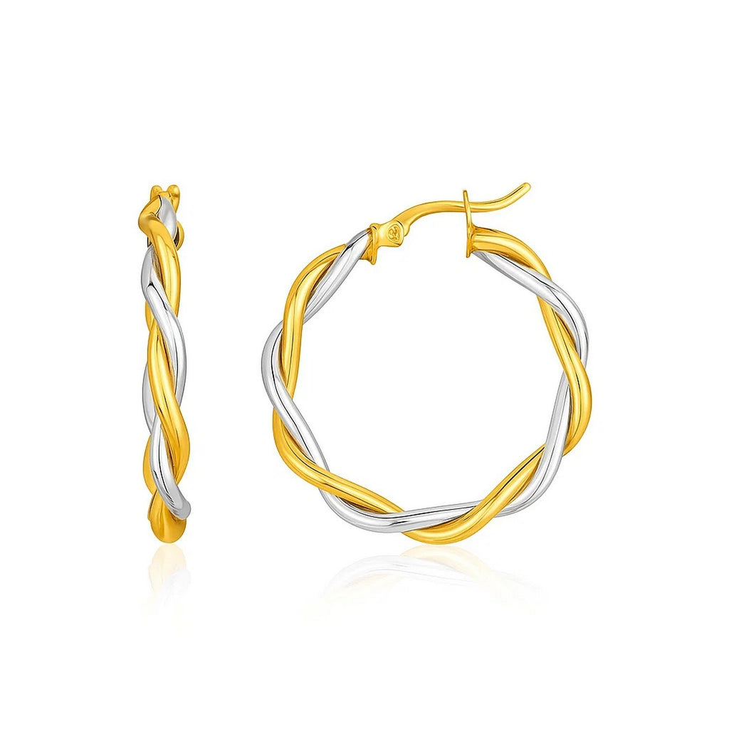 Two-Tone Twisted Wire Round Hoop Earrings in 10k Yellow and White Gold(3x20mm) - GreatSpace Discounts