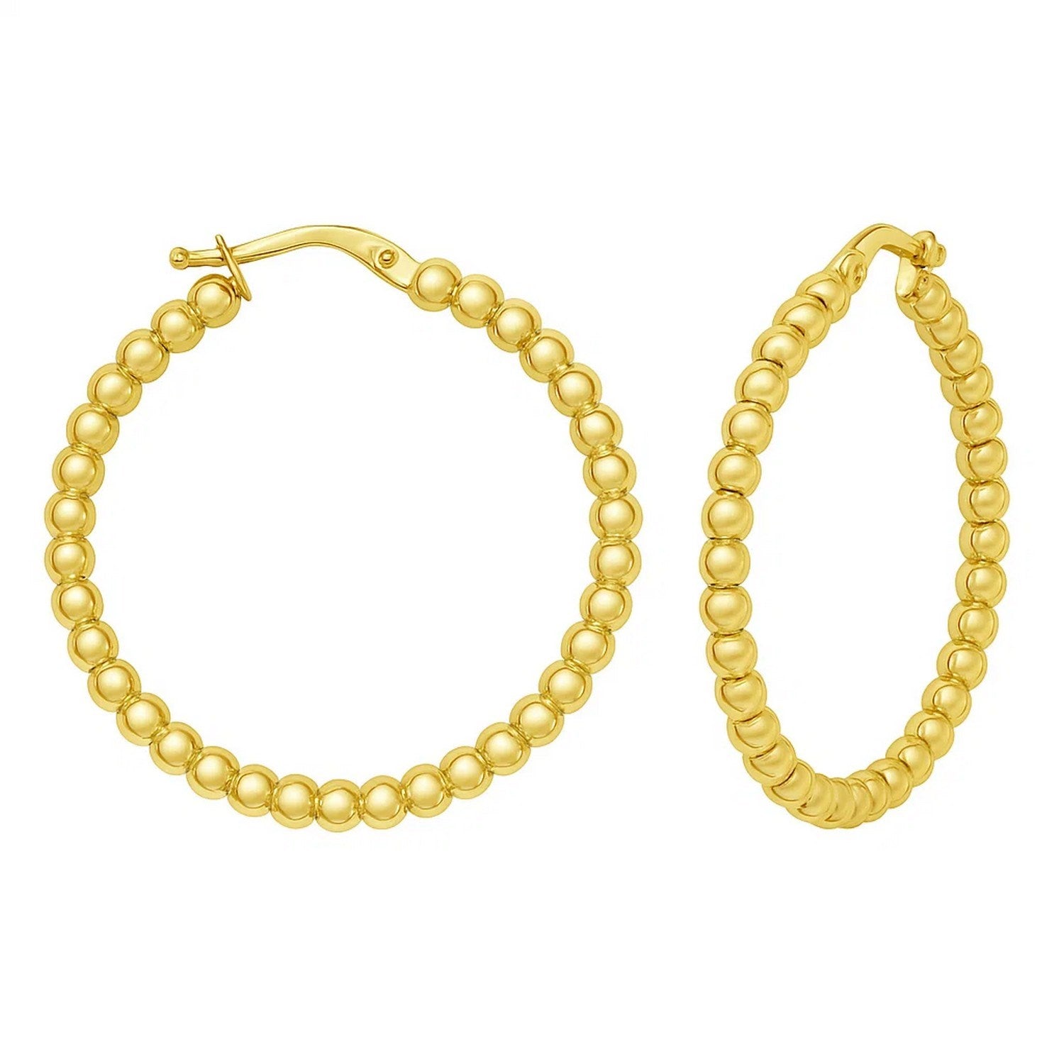 14K Yellow Gold Polished Large Bead Hoop Earrings - GreatSpace Discounts