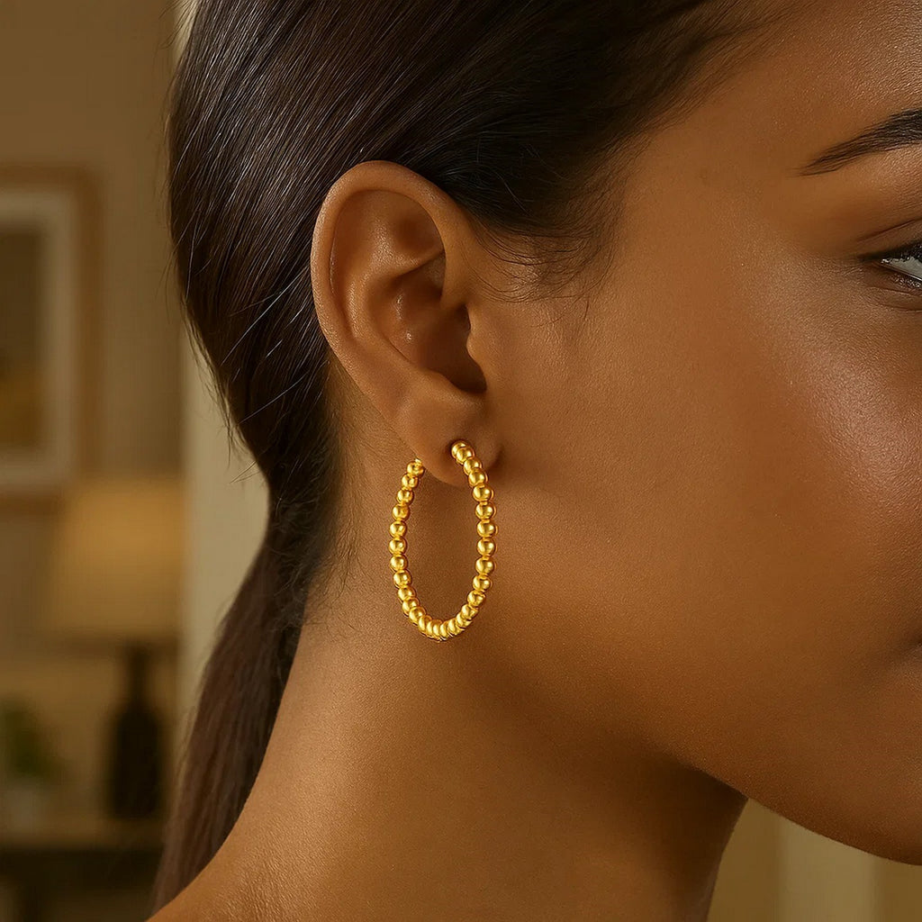 14K Yellow Gold Polished Large Bead Hoop Earrings - GreatSpace Discounts