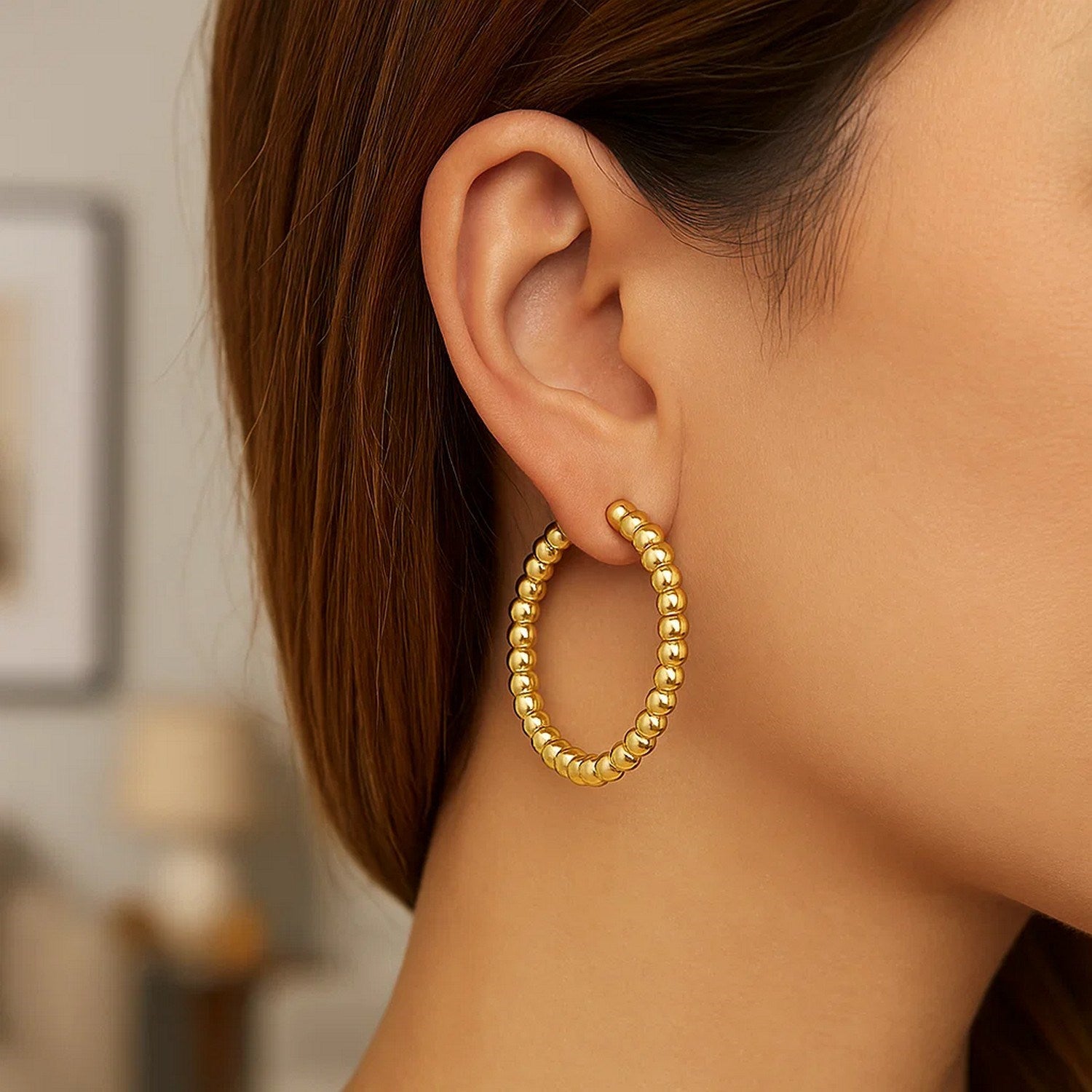 14K Yellow Gold Polished Large Bead Hoop Earrings - GreatSpace Discounts