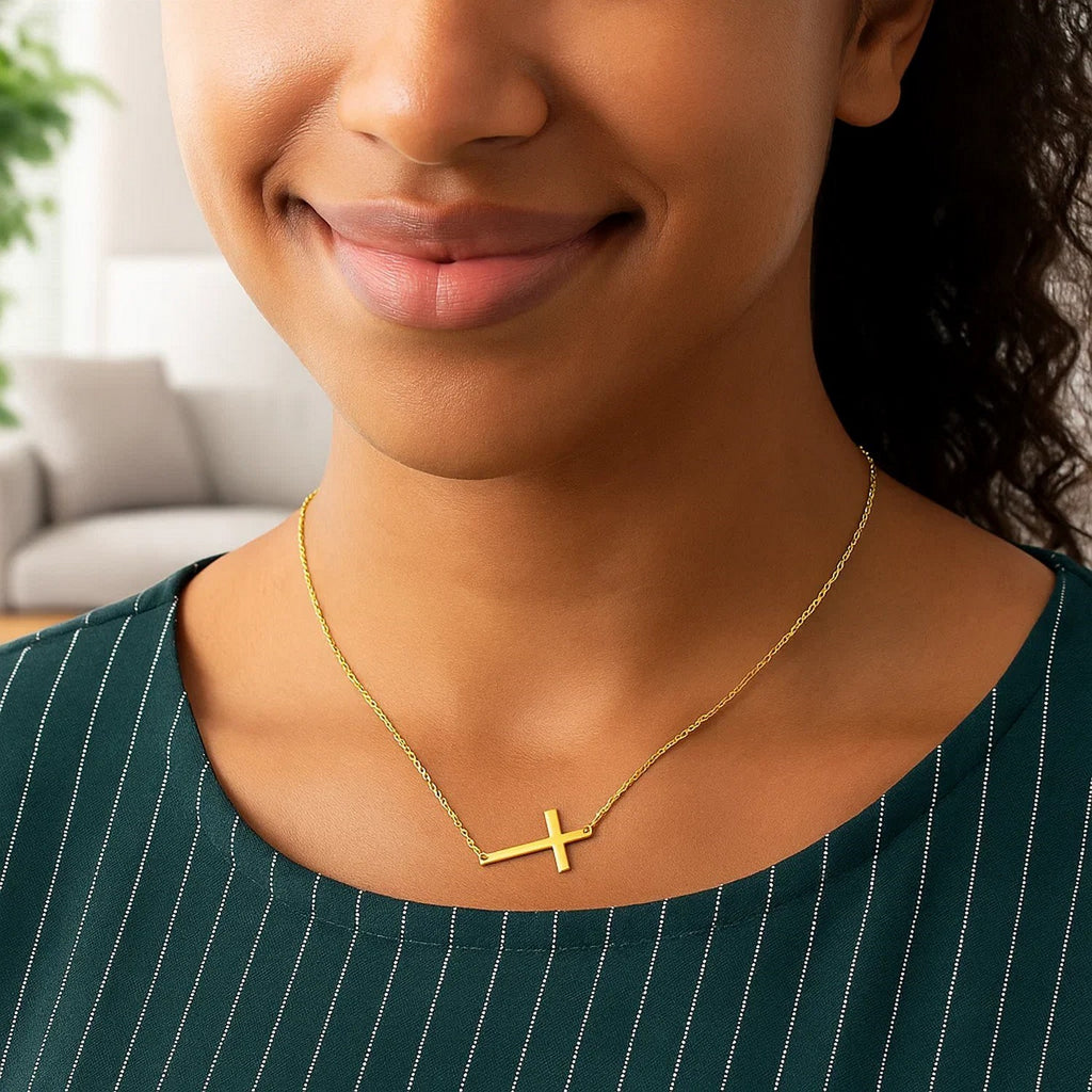 14k Yellow Gold Plain Cross Motif Necklace - GreatSpace Discounts