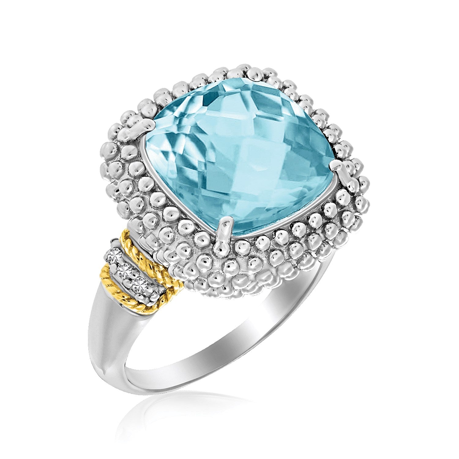 18k Yellow Gold & Sterling Silver Sky Blue Topaz and Diamond Popcorn Ring - GreatSpace Discounts
