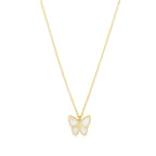 14k Yellow Gold High Polish Butterfly Peral Paste Necklace - GreatSpace Discounts
