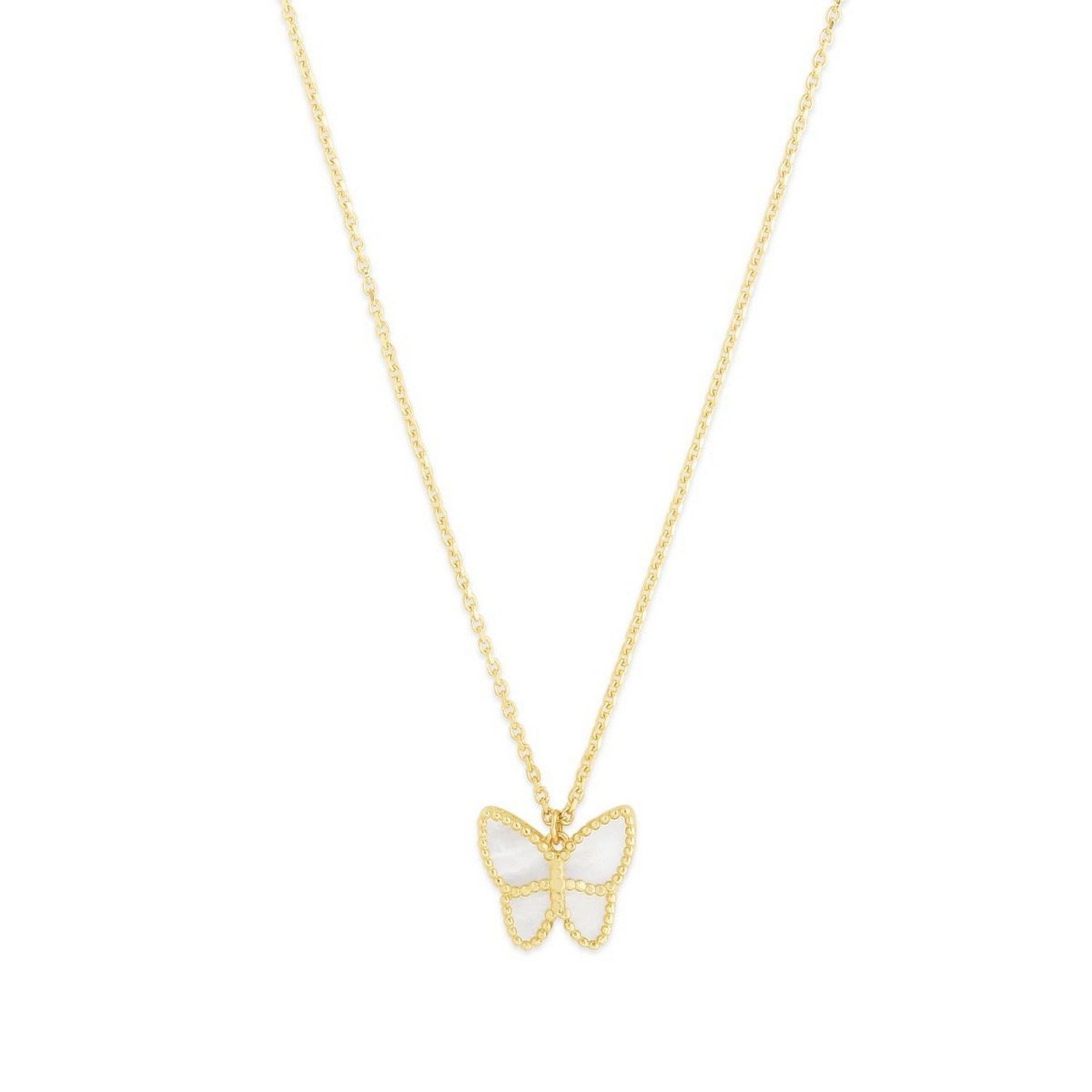 14k Yellow Gold High Polish Butterfly Peral Paste Necklace - GreatSpace Discounts